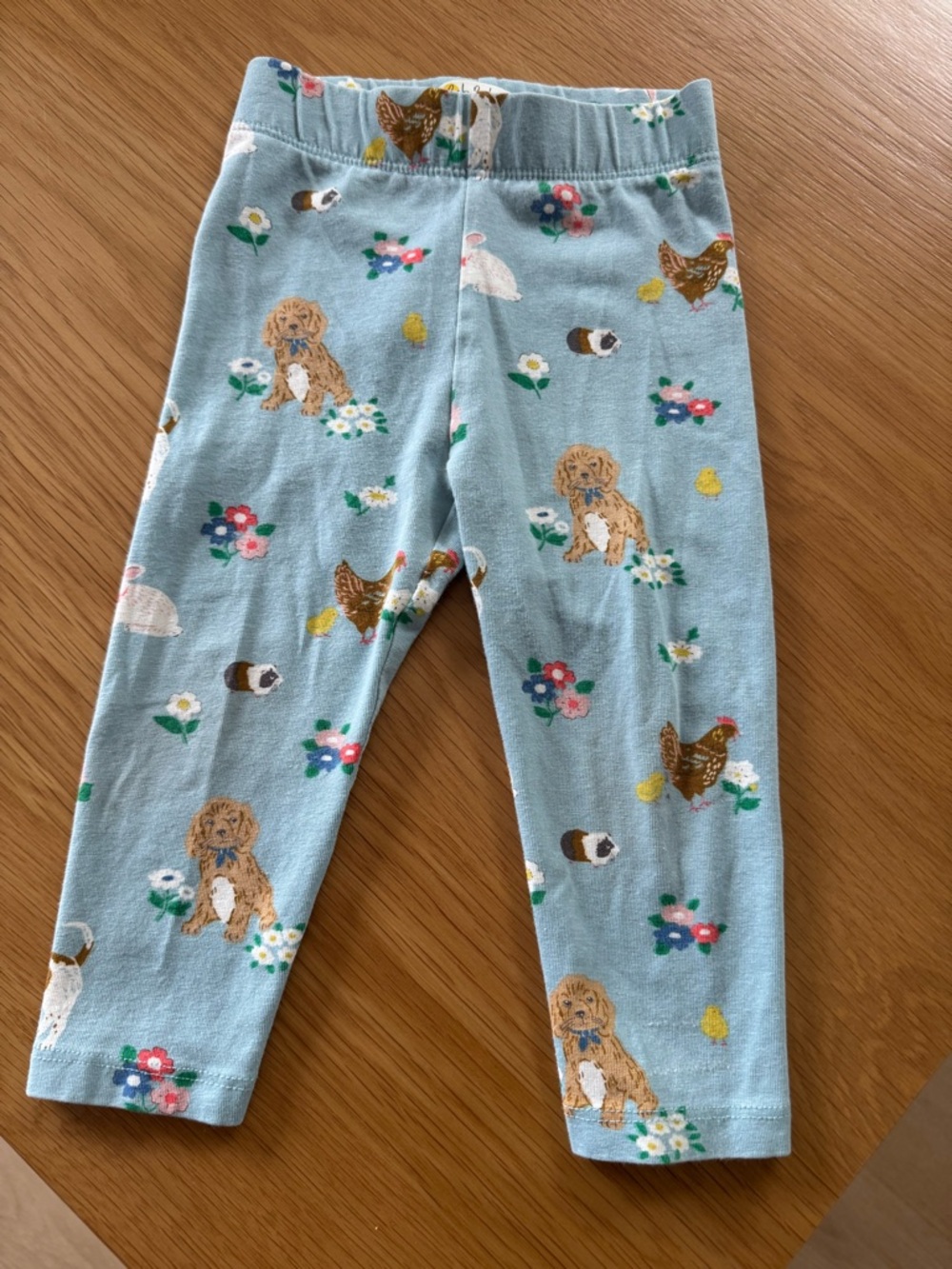 Baby Boden Leggings in Light Blue with floral & animal print
